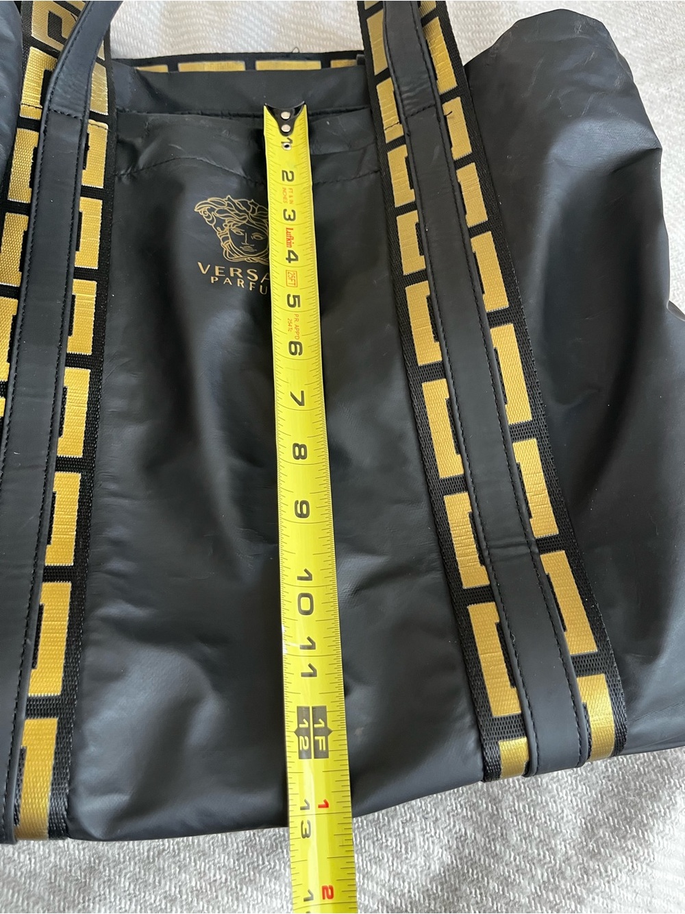 Versace Parfums Black Shoulder Bag Gold Medusa Logo Meandros Pattern Tote Bags - Picture 10 of 16